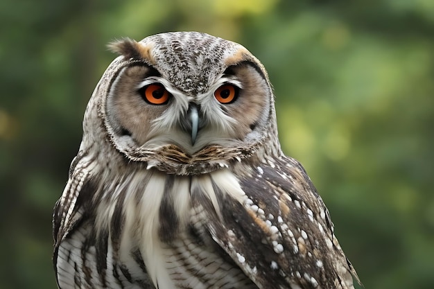 Selective focus shot of an owl with yellow eyes