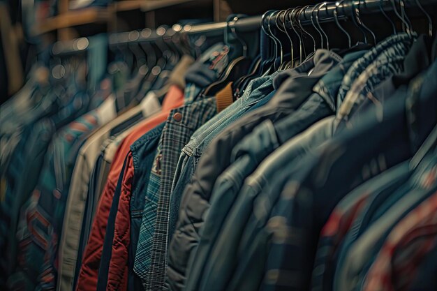 Selective Focus Shot of SecondHand Clothing in Vintage Store