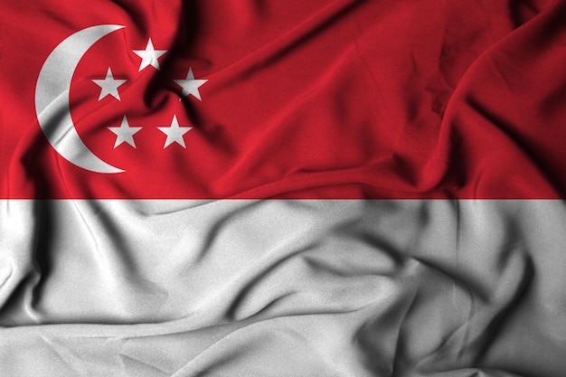 Selective focus of singapore flag with waving fabric texture 3D illustration