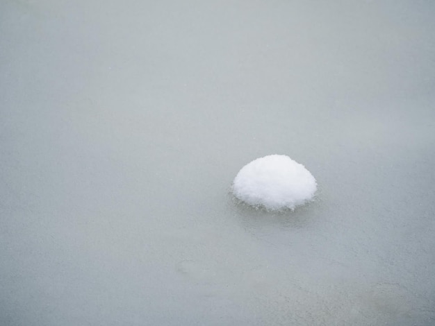 Selective focus Spring ice small snowy round island on melting ice Abstract natural background