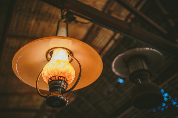 Selective focus vintage ceiling light