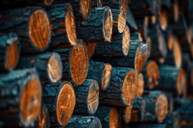 selective focus of wooden logs ai generative