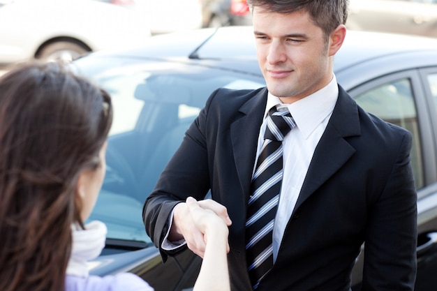 Self-assured businessman meeting his colleague 