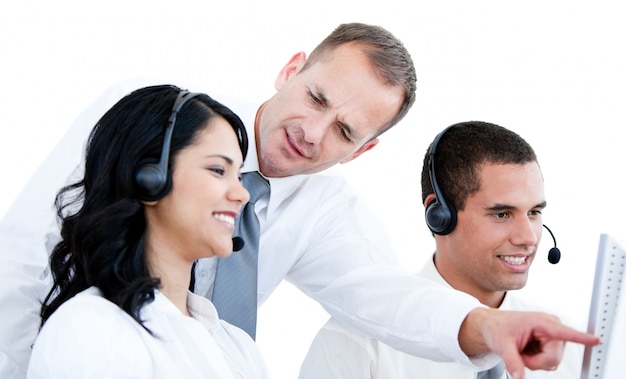 Self-assured businessman talking with his colleague 