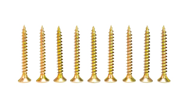 Self-tapping screws for tearing on an isolated white background. Materials for construction and repair.