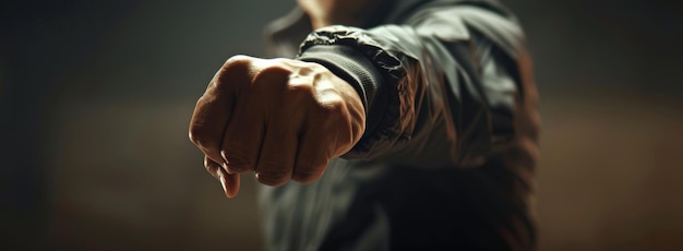 Photo selfdefense instructor demonstrates defensive stance in welllit studio setting