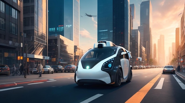 SelfDriving Car in a Bustling Urban Landscape