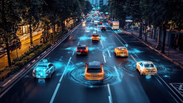 SelfDriving Cars with Advanced Sensors Navigating a City Street at Night