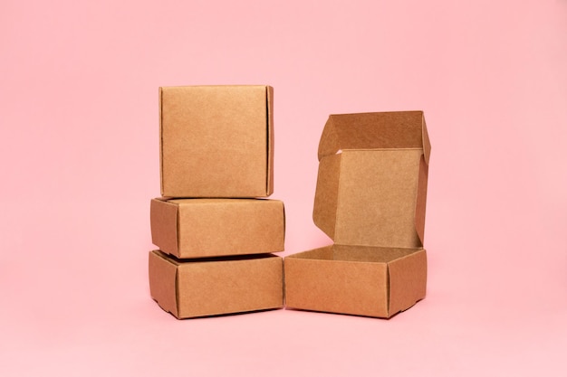 Selfgathering cardboard box Delivery moving gift wrapping on a colored background