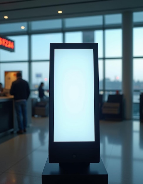 A selfservice checkout kiosk stands prominently in an airport terminal offering an efficient way for travelers to check in or complete purchases during peak travel hours Generative AI