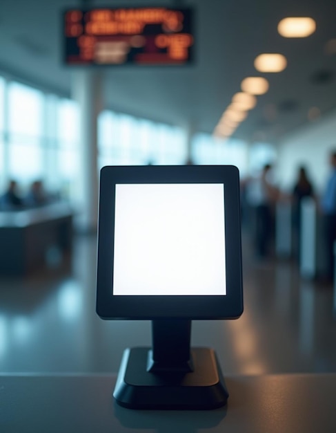 A selfservice checkout kiosk stands prominently in an airport terminal where travelers gather to check in for their flights amid a bustling atmosphere Generative AI