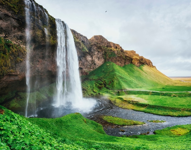 Seljalandfoss waterfall. Beautiful summer sunny day