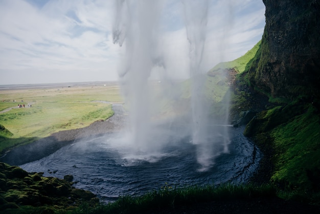 Seljalandsfoss, a beautifull and touristic waterfall in southern Iceland. High quality photo