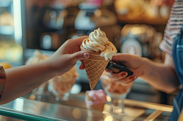 Seller Making Contactless Payment for Client in Ice Cream Shop