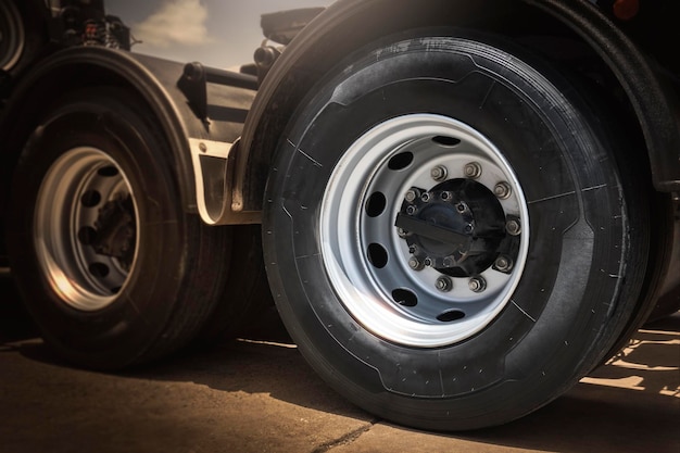 Semi Truck Wheels Tires. Rubber, Tyres. Freight Trucks Transport Logistics.