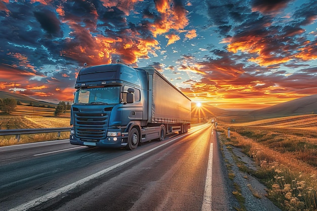 SemiTruck Sunset Drive Generative AI