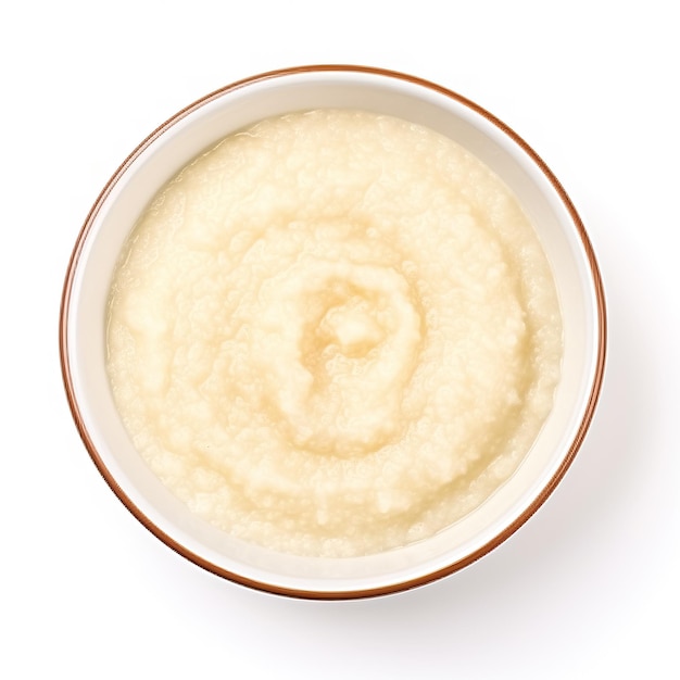 Semolina Porridge cooked top view isolated on white background