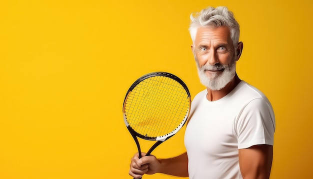 Senior athlete tennis player greyhaired