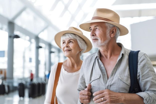 Senior couple at airport terminale Travel concept Generative AI