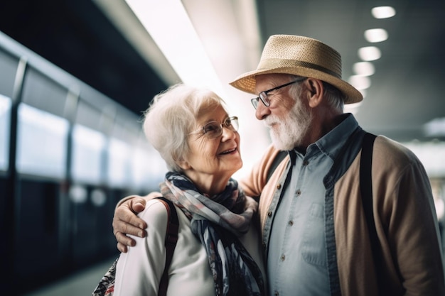 Senior couple at airport terminale Travel concept Generative AI