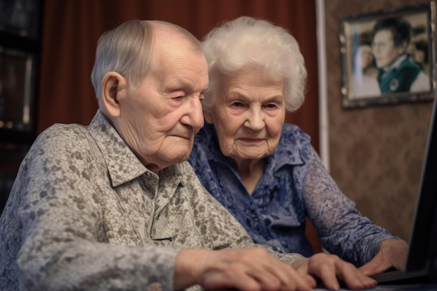 A senior couple browsing the internet together created with generative ai