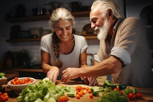 Senior couple cooking together Generative AI