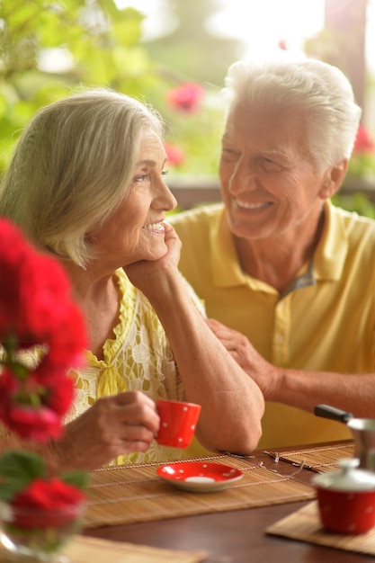 Senior couple drinking coffee