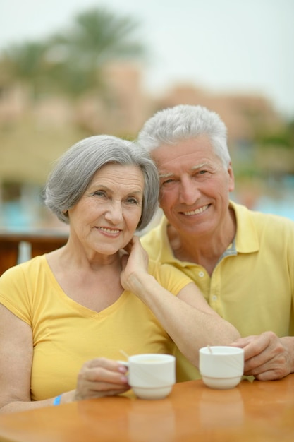 Senior couple drinking tea