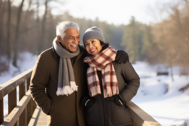 Senior Couple hugging to each other and enjoying holiday in winter season