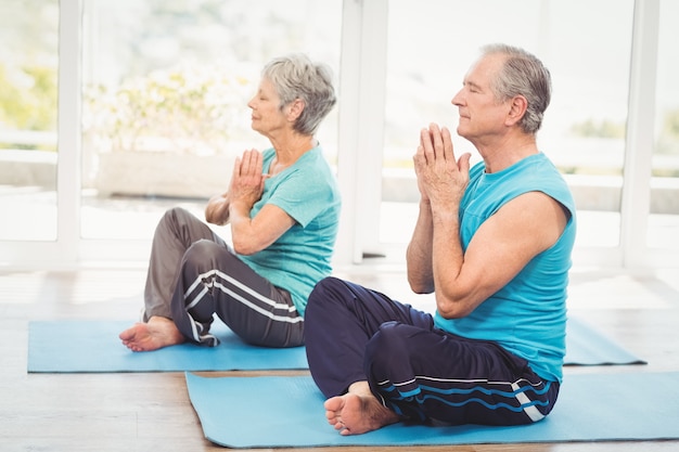 Senior couple performing yoga