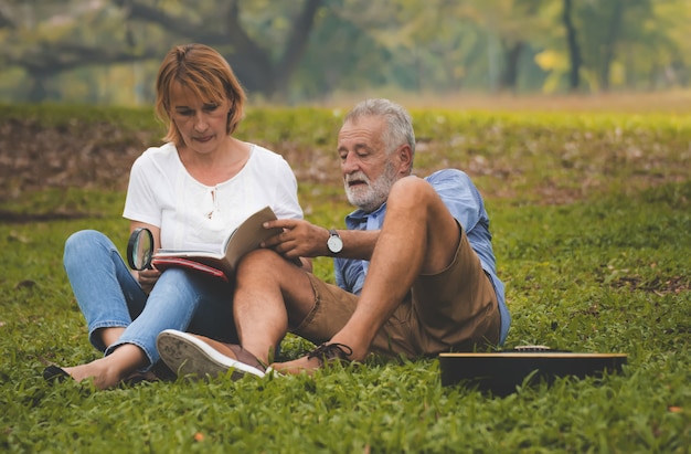 Senior couple relax lifestyle in the park 