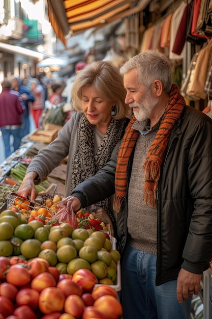 Senior couple tourist shopping at a street market