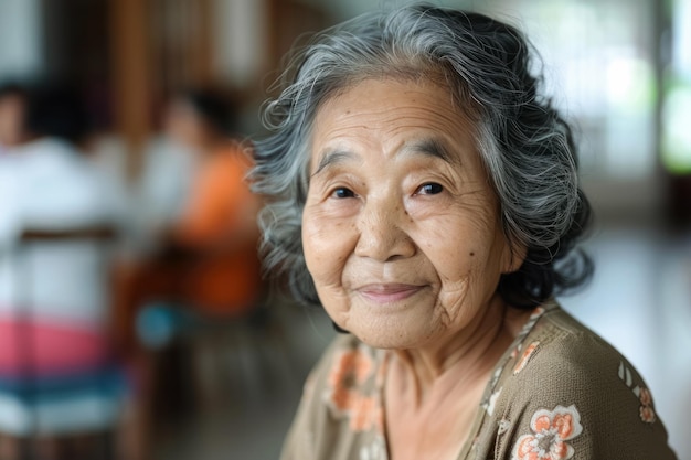 Photo senior elderly woman in an adult daycare residential retirement house