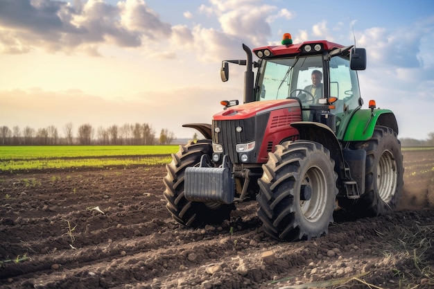 Photo senior farmer driving a tractor on agricultural field senior farmer driving a tractor on agricultura