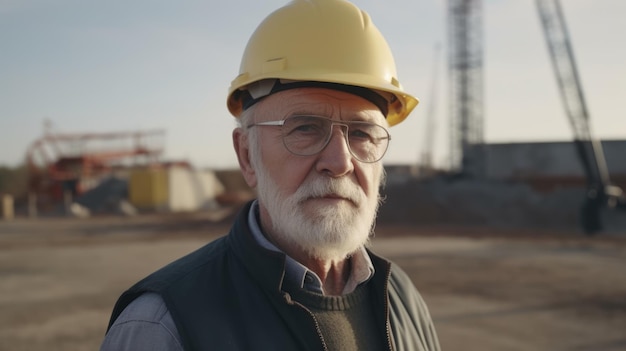 Senior male Caucasian civil engineer with determined face at construction site Generative AI AIG21