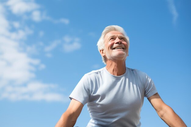 senior man against blue sky