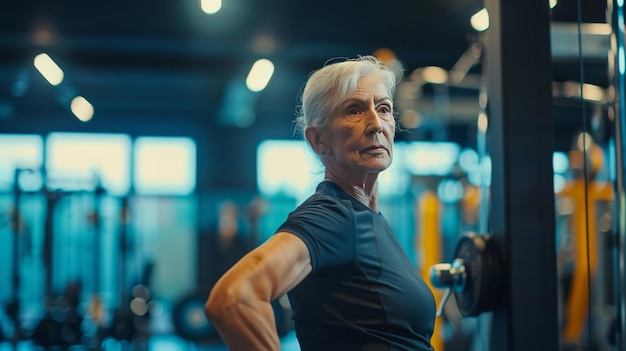 Senior man in sportswear doing exercises in the gym Elderly man training in the gym