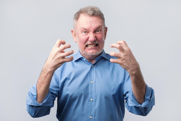 Senior man with nervous crisis He is in fury