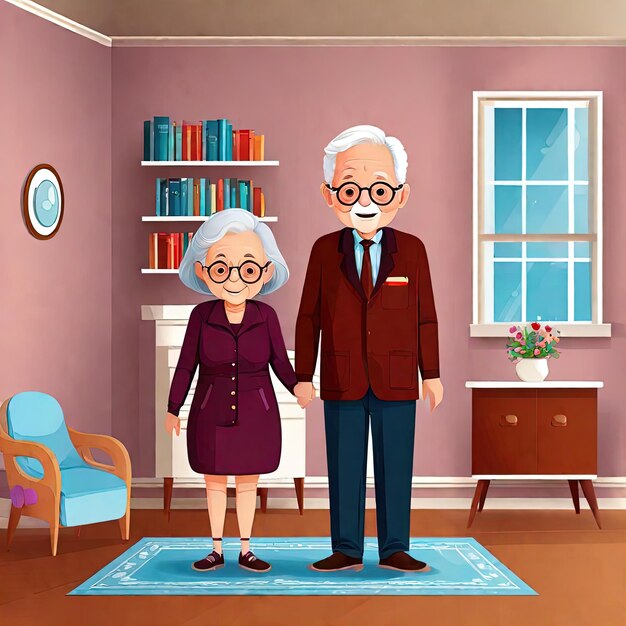 senior man and woman in love illustrationold and senior couple sitting on the floor