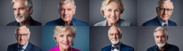 Senior old business people portrait set grid Elder grayhaired men women smiling