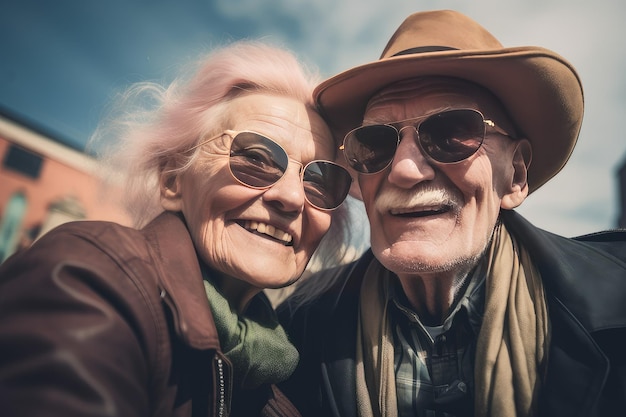 Senior old couple selfie Female care Generate Ai