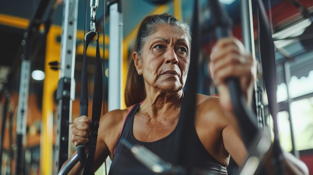 Senior woman exercising in gym