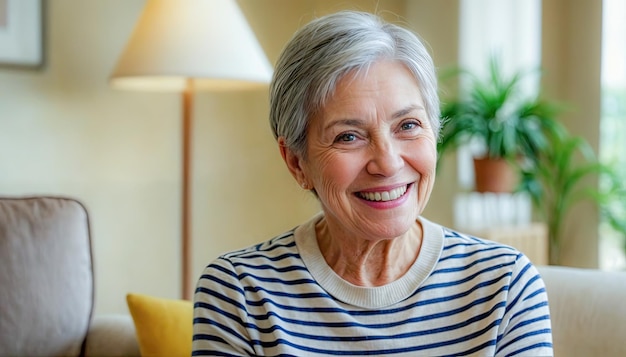 Photo senior woman smiling indoors