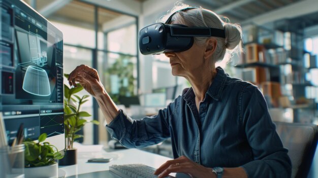 Senior Woman Using VR Technology