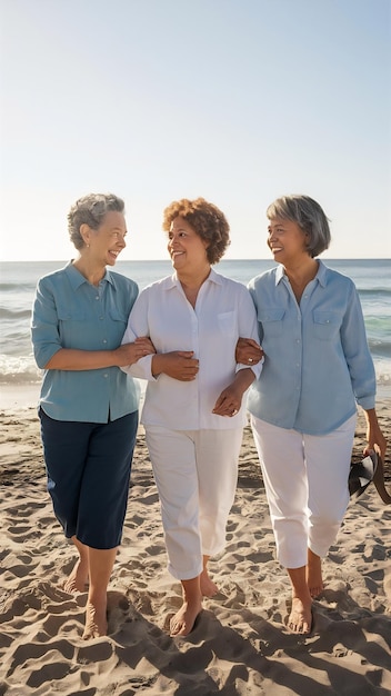 Senior women enjoying time together at the beach