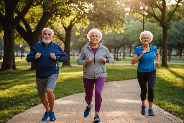 Seniors doing morning exercises in the park