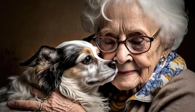 Seniors and pets enjoy a mutually beneficial bond built on companionship love and care improving physical and mental health Generated by AI