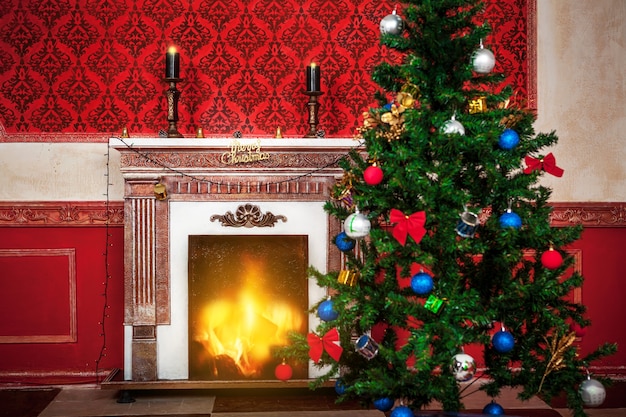 Sensasional vintage Christmas interior with a merry christmas si