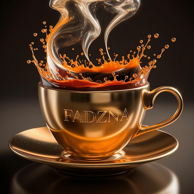 A sensational highresolution 3D render of a luxurious golden coffee cup expertly crafted