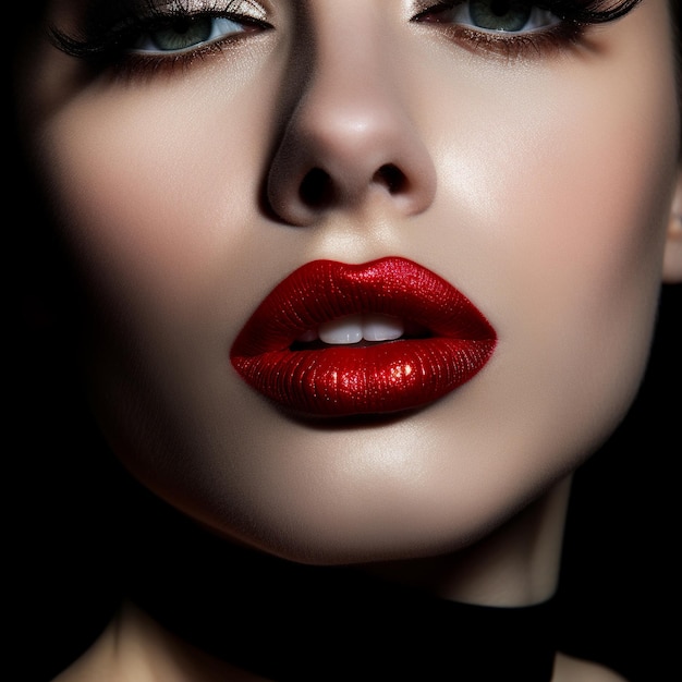 Sensual Beauty Red Lips Luxury Jewelry and Elegant Makeup Collection